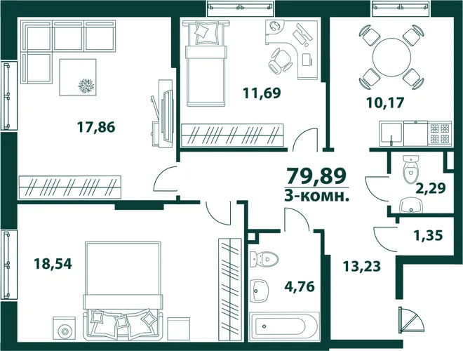 Планировка 3-комн. квартира, 79.89 м² ЖК «Аквамарин 2» Планировка 3-комн. квартира, 79.89 м² ЖК «Аквамарин 2»