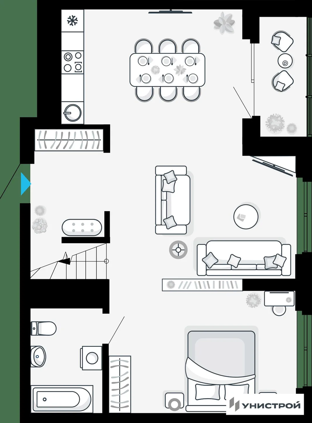 Планировка 1-комн. квартира, 73.92 м² ЖК «Небосклоны»
