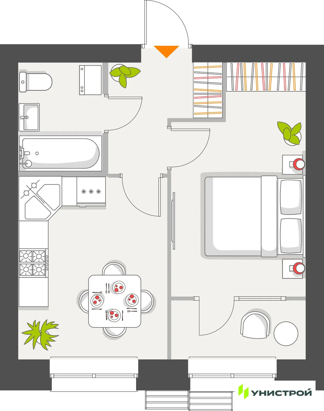 Планировка 1-комн. квартира, 34.44 м² ЖК «Атмосфера»
