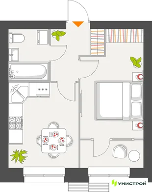 Планировка 1-комн. квартира, 34.44 м² ЖК «Атмосфера»