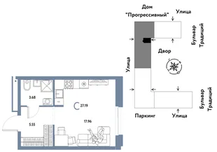 Планировка Студия, 27.19 м² ЖК «Микрорайон Домашний»