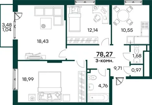 Квартира 3-комн. квартира, 78.27 м² ЖК «Аквамарин 2» Фото 2