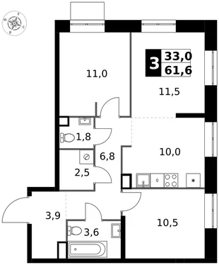 Квартира 3-комн. квартира, 61.6 м² ЖК «1-й Измайловский» Фото 1 Квартира 3-комн. квартира, 61.6 м² ЖК «1-й Измайловский» Фото 1