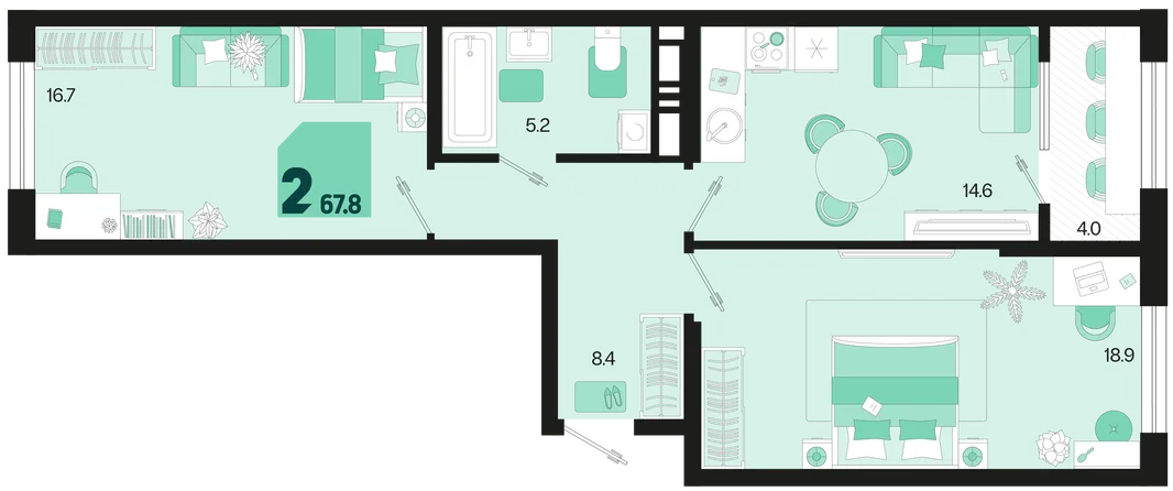 Планировка 2-комн. квартира, 67.8 м² ЖК «Первое место»