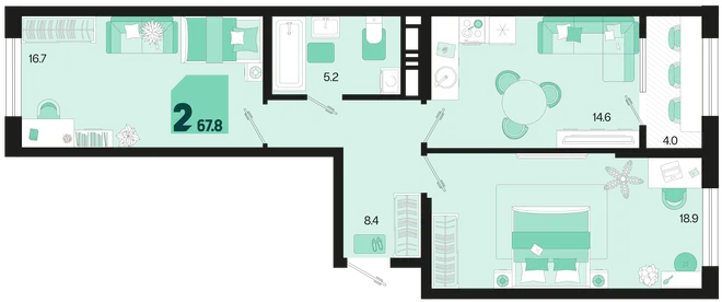 Планировка 2-комн. квартира, 67.8 м² ЖК «Первое место» Планировка 2-комн. квартира, 67.8 м² ЖК «Первое место»