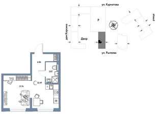 Планировка Студия, 32.45 м² ЖК «Остров-сад»
