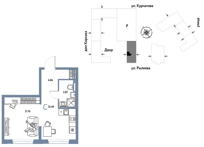 Планировка Студия, 32.45 м² ЖК «Остров-сад» Планировка Студия, 32.45 м² ЖК «Остров-сад»