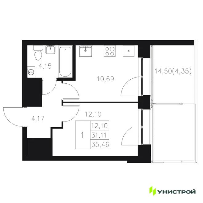 Планировка 1-комн. квартира, 35.46 м² ЖК «Statum» Планировка 1-комн. квартира, 35.46 м² ЖК «Statum»