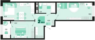 Планировка 2-комн. квартира, 66.8 м² ЖК «Первое место»