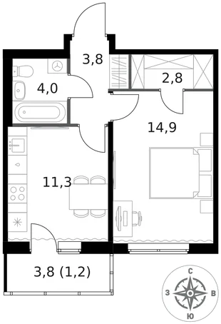 Квартира 1-комн. квартира, 38 м² ЖК «1-й Ясеневский» Фото 1 Квартира 1-комн. квартира, 38 м² ЖК «1-й Ясеневский» Фото 1