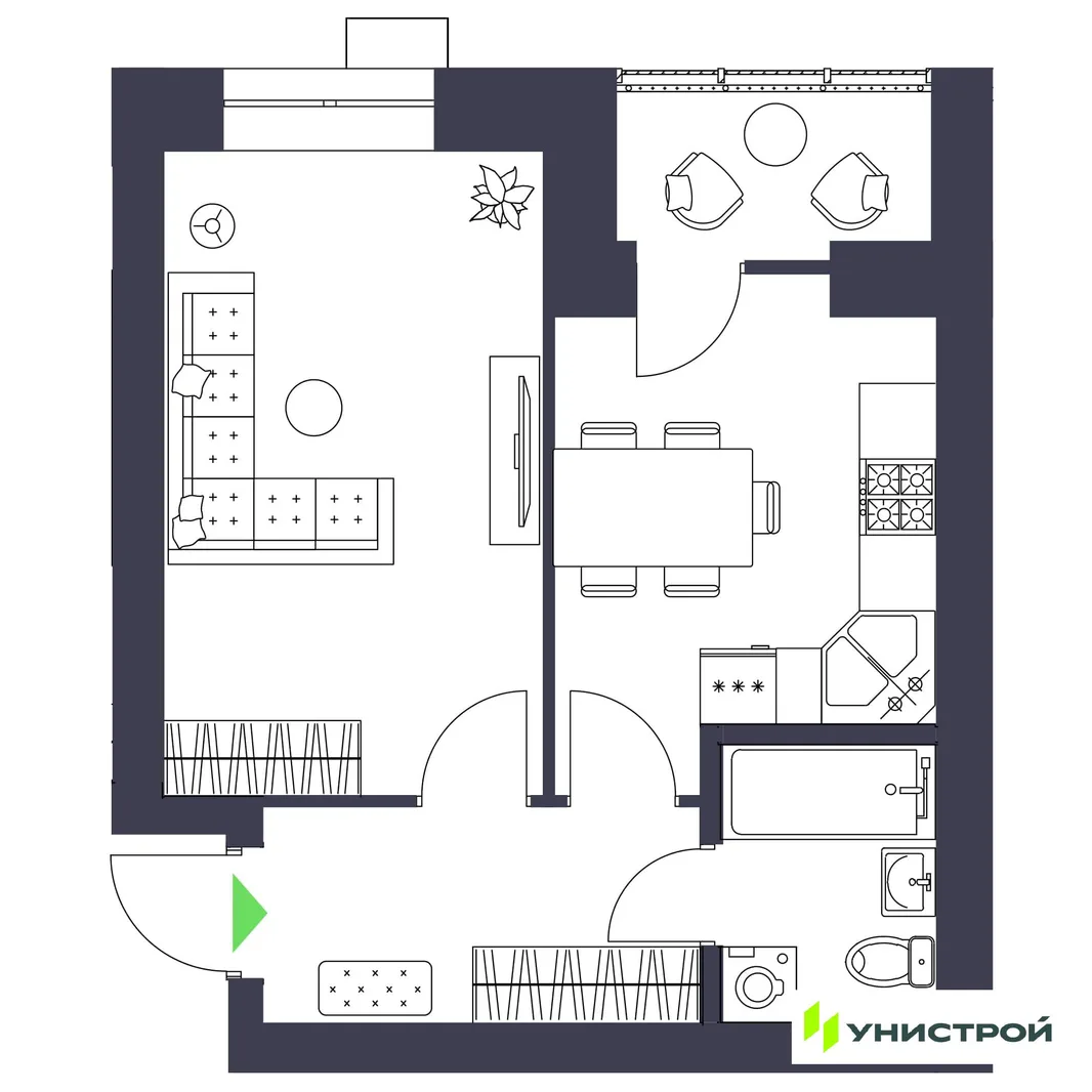 Планировка 1-комн. квартира, 36.96 м² ЖК «Царёво City»