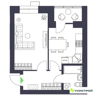 Планировка 1-комн. квартира, 36.96 м² ЖК «Царёво City»