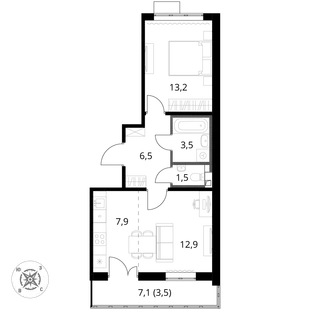 Квартира 2-комн. квартира, 49 м² ЖК «1-й Шереметьевский» Фото 1 Квартира 2-комн. квартира, 49 м² ЖК «1-й Шереметьевский» Фото 1