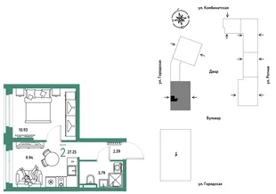 Планировка 2-комн. квартира, 27.25 м² ЖК «Уральский сад»