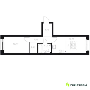 Планировка 1-комн. квартира, 47.06 м² ЖК «Statum»