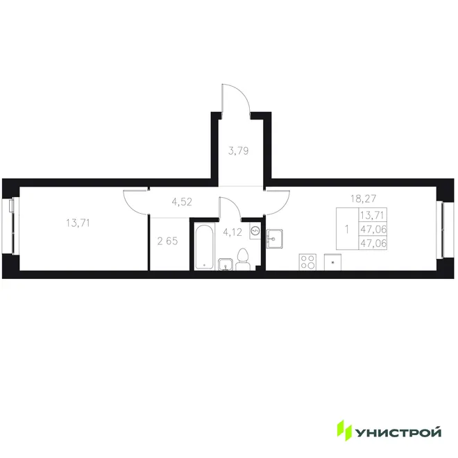 Планировка 1-комн. квартира, 47.06 м² ЖК «Statum»
