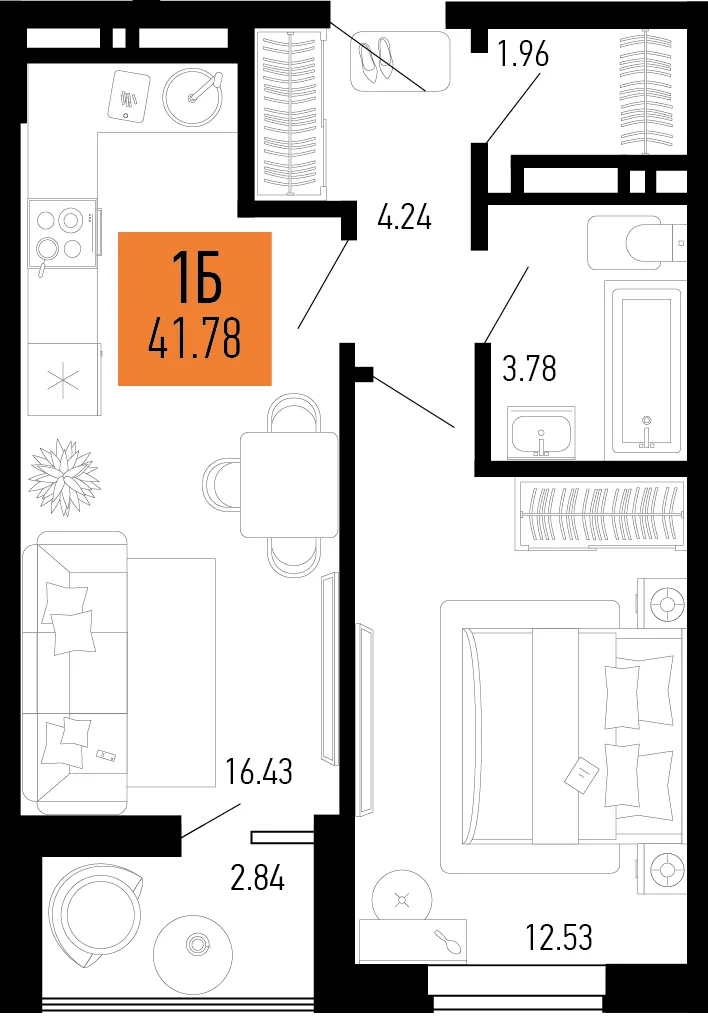 Планировка 1-комн. квартира, 41.78 м² ЖК «Столицыно»
