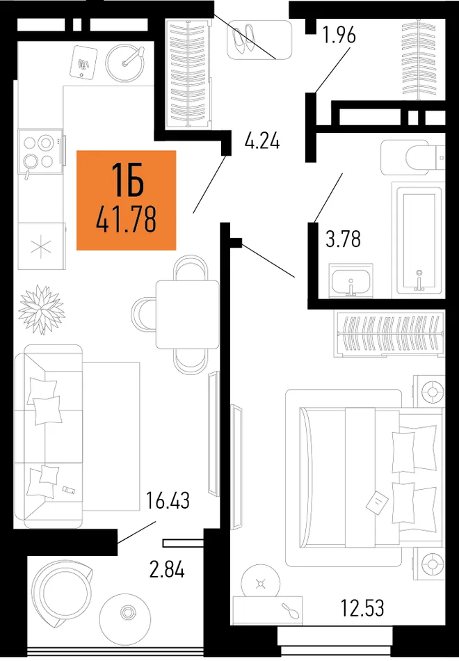 Планировка 1-комн. квартира, 41.78 м² ЖК «Столицыно» Планировка 1-комн. квартира, 41.78 м² ЖК «Столицыно»