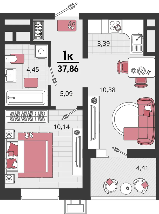 Планировка 2-комн. квартира, 37.86 м² ЖК «Родные просторы» Планировка 2-комн. квартира, 37.86 м² ЖК «Родные просторы»