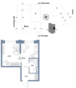 Планировка Студия, 30.88 м² ЖК «Остров-сад»