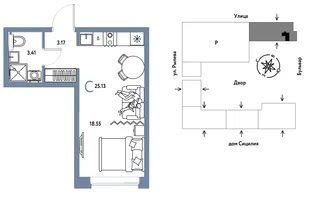Планировка Студия, 25.13 м² ЖК «Остров-сад»