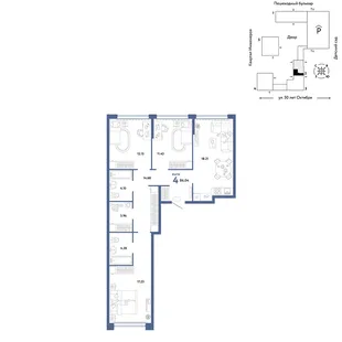 Планировка 4-комн. квартира, 86.04 м² ЖК «Сердце Сибири»