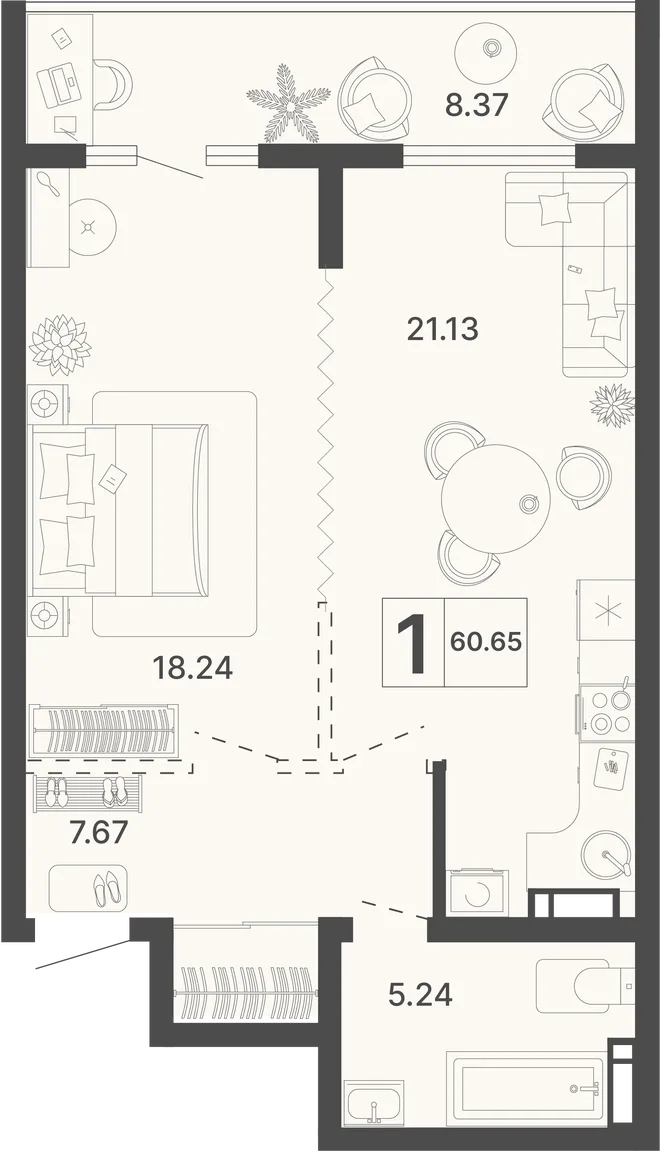 Планировка 1-комн. квартира, 60.65 м² ЖК «Светский лес» Планировка 1-комн. квартира, 60.65 м² ЖК «Светский лес»