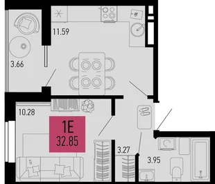 Планировка 1-комн. квартира, 32.85 м² ЖК «Столицыно»