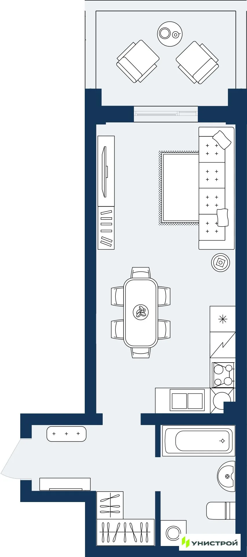 Планировка 1-комн. квартира, 35.24 м² ЖК «ГРАНД БЕРЕГ»