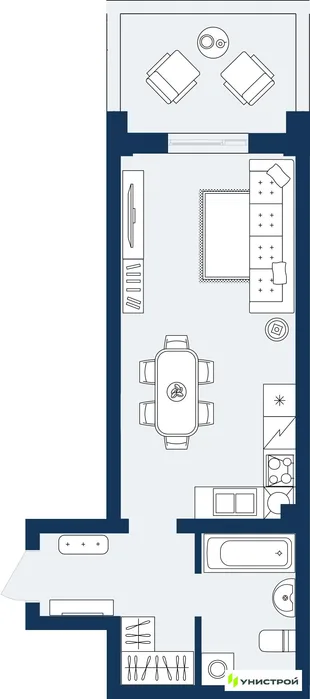 Планировка 1-комн. квартира, 35.24 м² ЖК «ГРАНД БЕРЕГ»