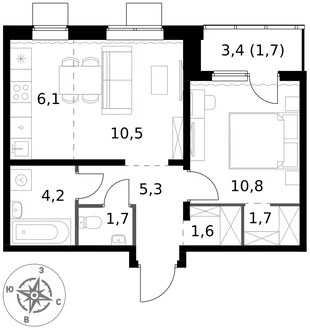 Квартира 2-комн. квартира, 43.6 м² ЖК «1-й Ясеневский» Фото 1