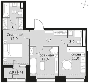Квартира 2-комн. квартира, 53.6 м² ЖК «Sky Garden» Фото 1