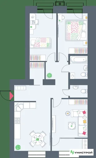 Планировка 3-комн. квартира, 77.67 м² ЖК «Весна-2»