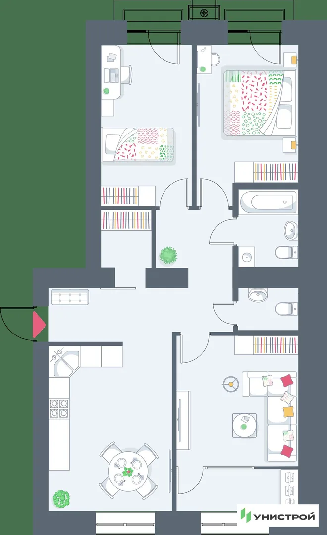 Планировка 3-комн. квартира, 77.67 м² ЖК «Весна-2» Планировка 3-комн. квартира, 77.67 м² ЖК «Весна-2»