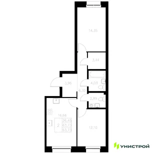 Планировка 2-комн. квартира, 63.73 м² ЖК «Statum»