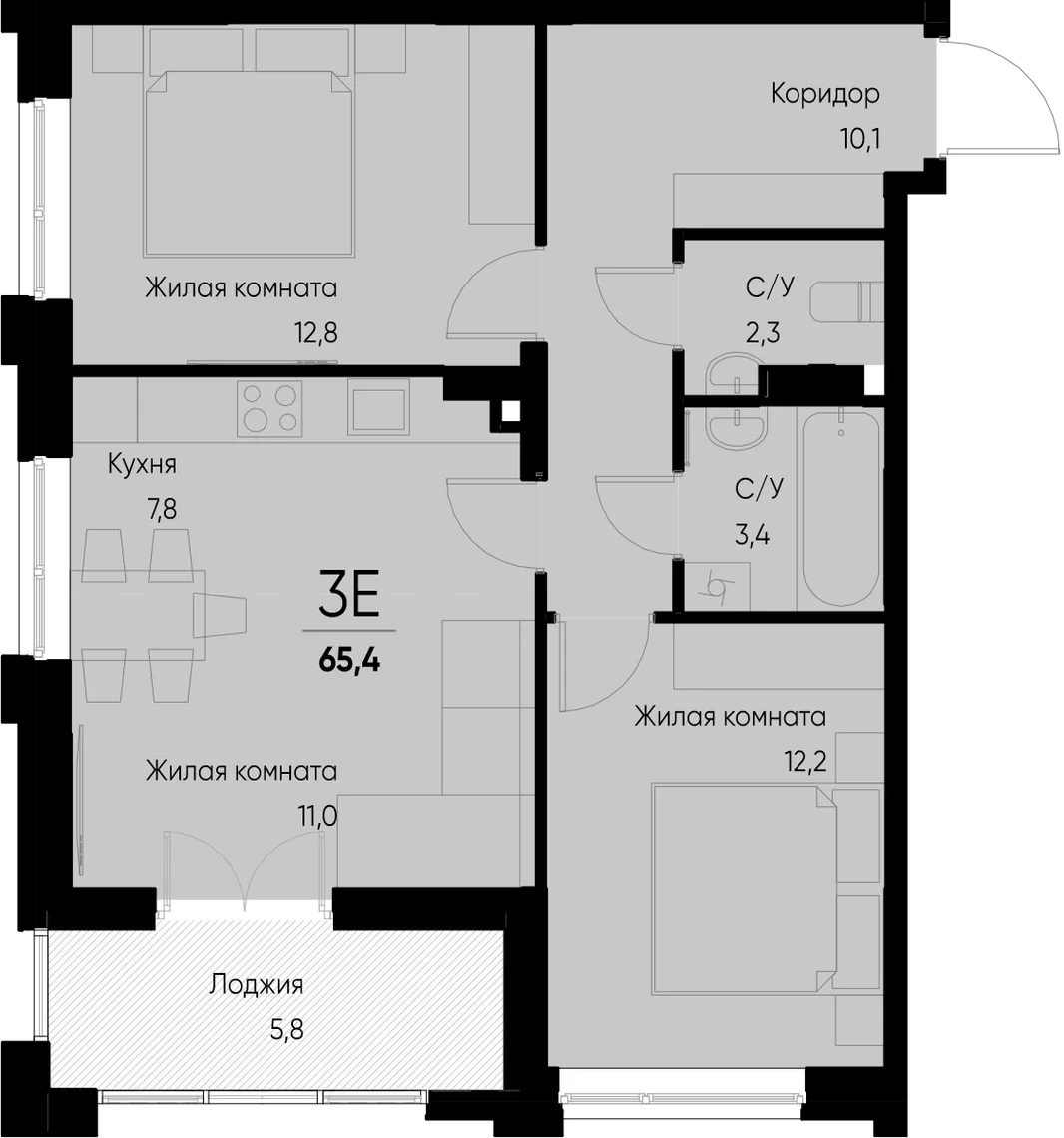 Планировка 3-комн. квартира, 65.4 м² ЖК «Васильевский остров»
