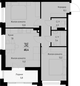 Планировка 3-комн. квартира, 65.4 м² ЖК «Васильевский остров»