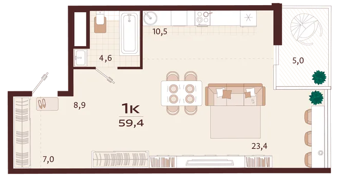 Планировка 1-комн. квартира, 59.4 м² ЖК «Роялта» Планировка 1-комн. квартира, 59.4 м² ЖК «Роялта»