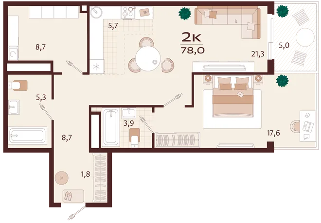 Планировка 2-комн. квартира, 78 м² ЖК «Роялта» Планировка 2-комн. квартира, 78 м² ЖК «Роялта»