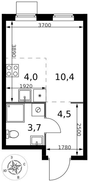 Планировка Студия, 22.6 м² ЖК «1-й Химкинский»