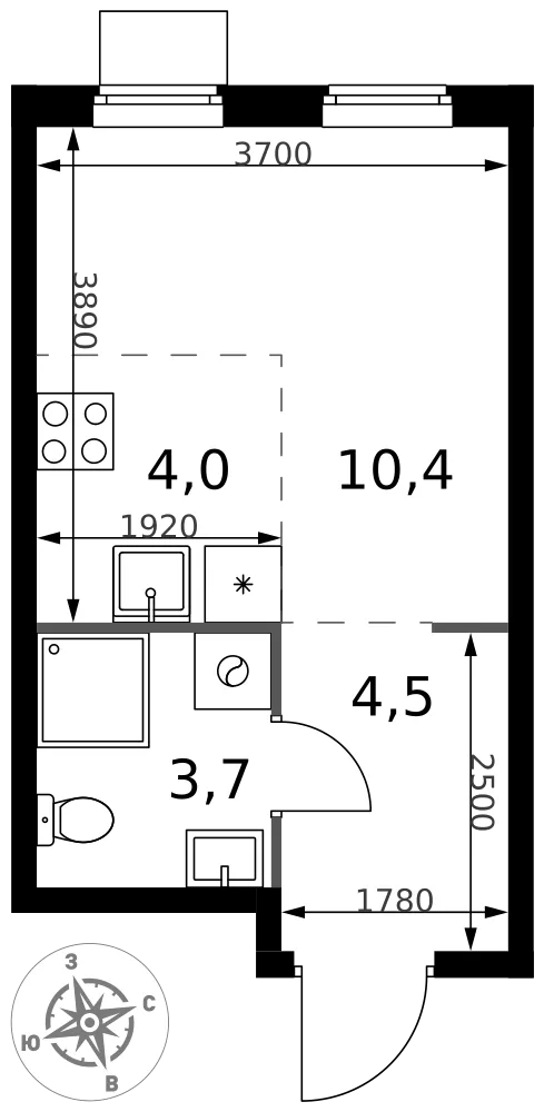 Планировка Студия, 22.6 м² ЖК «1-й Химкинский» Планировка Студия, 22.6 м² ЖК «1-й Химкинский»