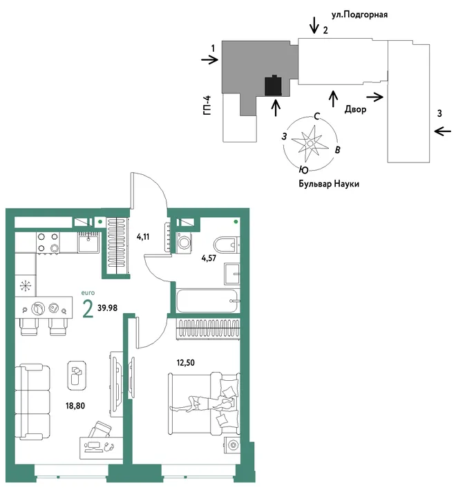 Планировка 2-комн. квартира, 39.98 м² ЖК «Авторский» Планировка 2-комн. квартира, 39.98 м² ЖК «Авторский»