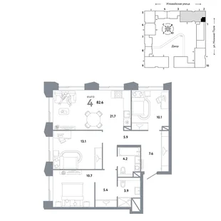 Планировка 4-комн. квартира, 82.6 м² ЖК «Страна.Заречная»