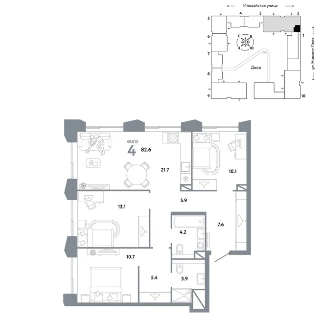 Планировка 4-комн. квартира, 82.6 м² ЖК «Страна.Заречная» Планировка 4-комн. квартира, 82.6 м² ЖК «Страна.Заречная»