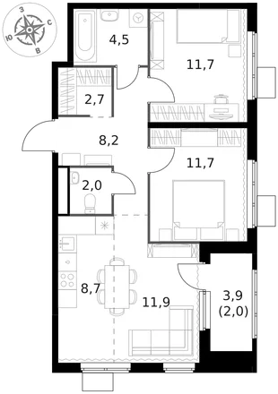 Квартира 3-комн. квартира, 63.4 м² ЖК «1-й Химкинский» Фото 1 Квартира 3-комн. квартира, 63.4 м² ЖК «1-й Химкинский» Фото 1