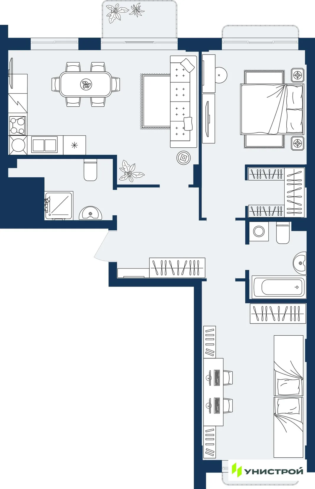 Планировка 2-комн. квартира, 74.55 м² ЖК «ГРАНД БЕРЕГ»