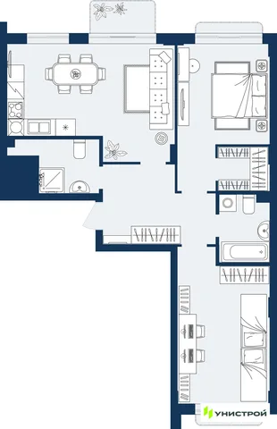 Планировка 2-комн. квартира, 74.55 м² ЖК «ГРАНД БЕРЕГ»