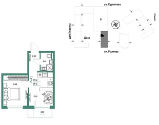 Планировка 2-комн. квартира, 31.4 м² ЖК «Остров-сад»