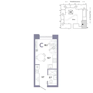Планировка Студия, 19.1 м² ЖК «Страна.Заречная»