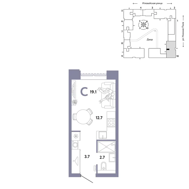 Планировка Студия, 19.1 м² ЖК «Страна.Заречная» Планировка Студия, 19.1 м² ЖК «Страна.Заречная»